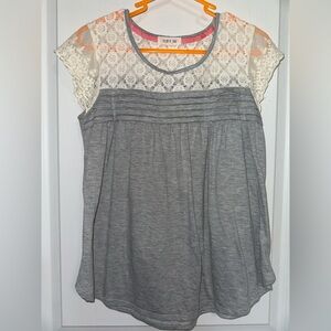 Taylor & Sage Gray and Cream Lace Blouse